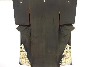 アンティーク　錦紗鶴に松菊牡丹模様刺繍留袖